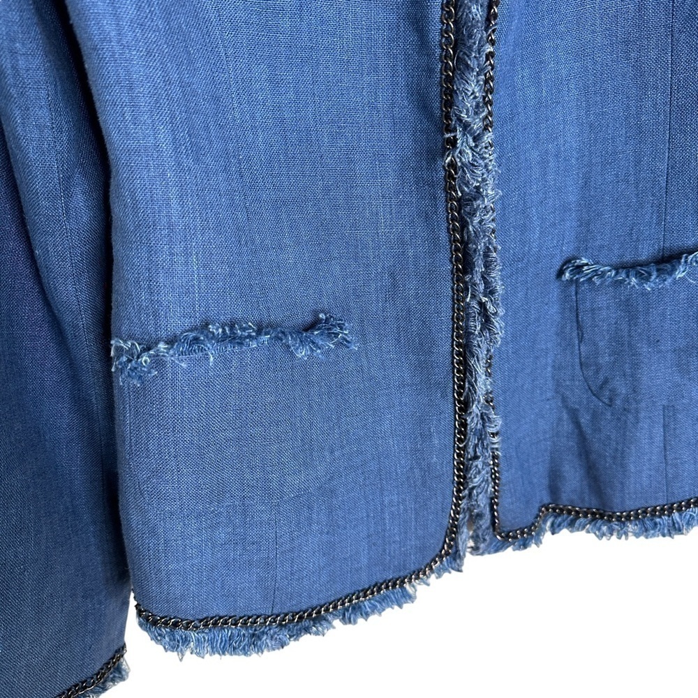 SOFT Surroundings Blue Linen Chain and Raw Fringe Hem Jacket Women’s Size Small - Picture 6 of 13
